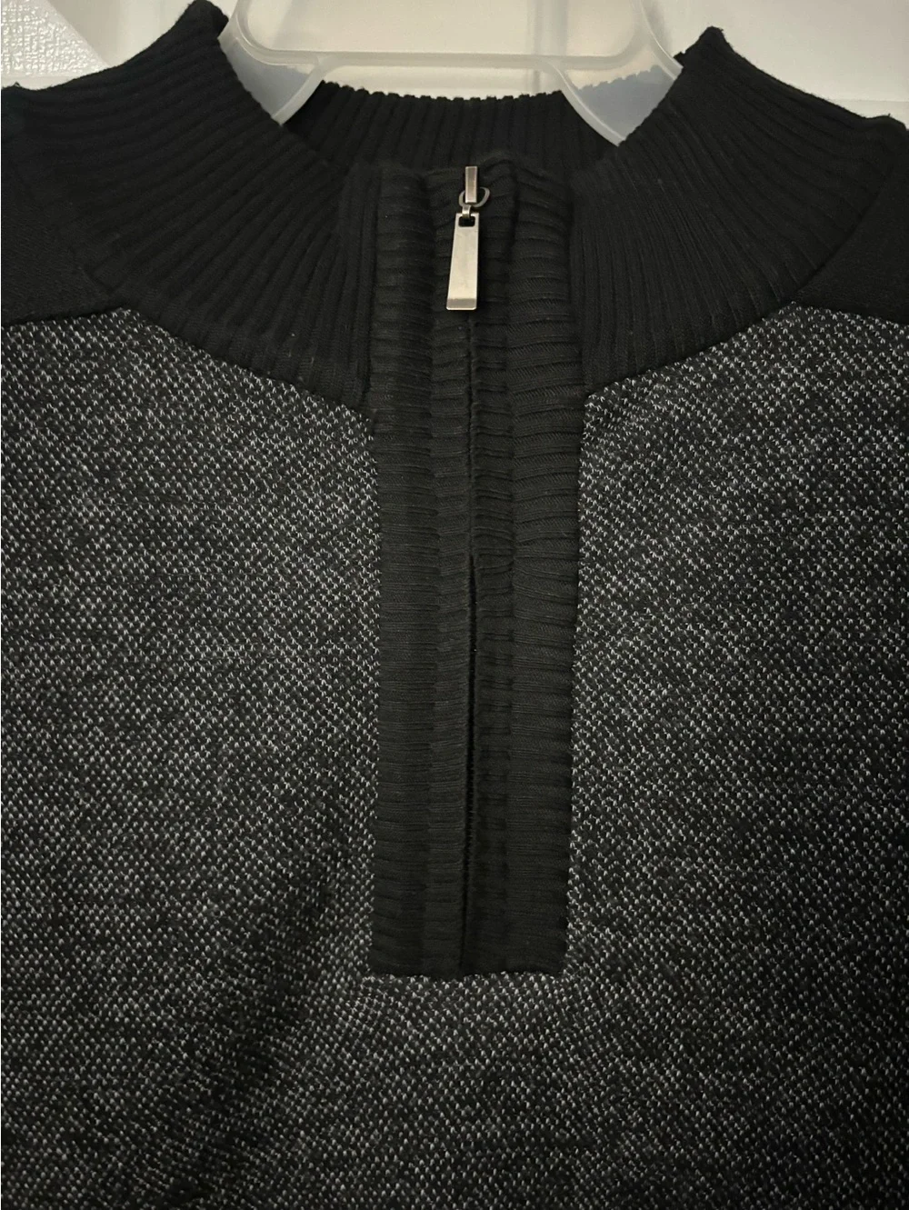 Studio Ferera Men's Mock Neck 1/4 Zip Sweater, Grey & Black XXXL